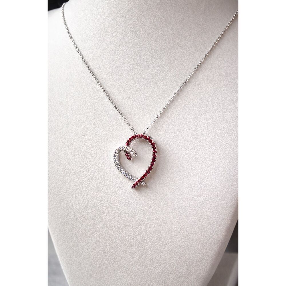 Elegant Sterling Silver Heart Necklace with Radiant Ruby and Diamond CZ Accents